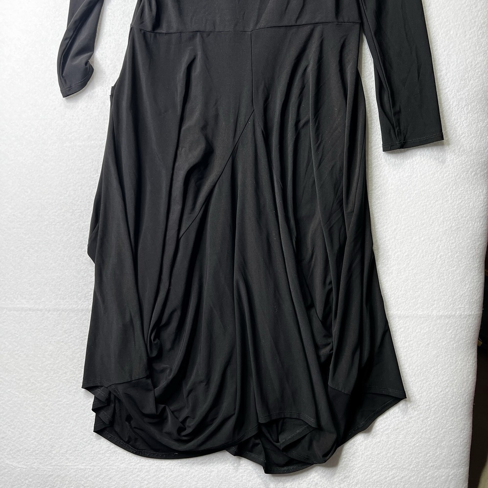 IC Collection Black Avant Garde Zip Front Ruched Bubble Hem Dress Sm Gold Specs - Picture 4 of 15